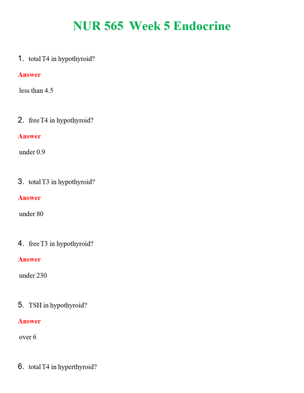 NUR 565 WEEK 5 ENDOCRINE | COMPLETE ANSWERS 100% CORRECT