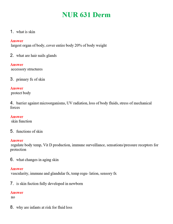 NUR 631 DERM | PASSED | A+ RATED GUIDE | NEW FULL EXAM