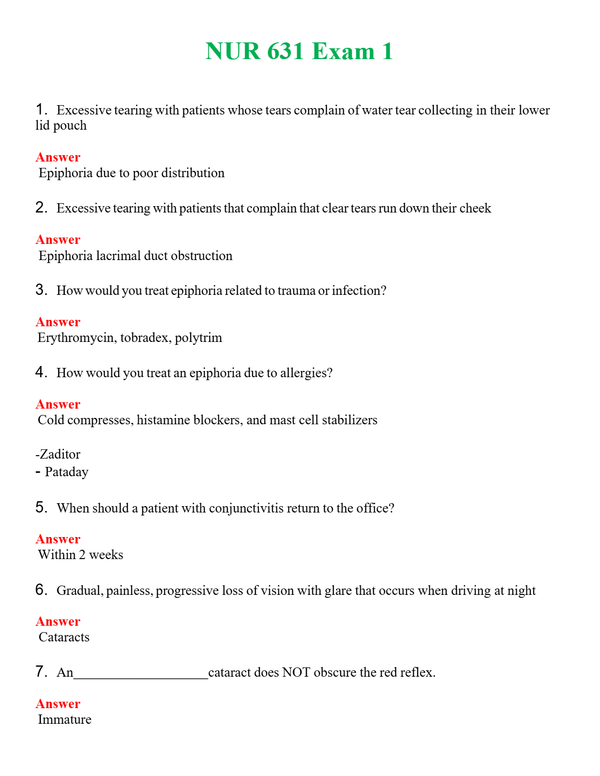 NUR 631 EXAM 1 | A+ RATED GUIDE | QUESTIONS AND ANSWERS (SOLVED)