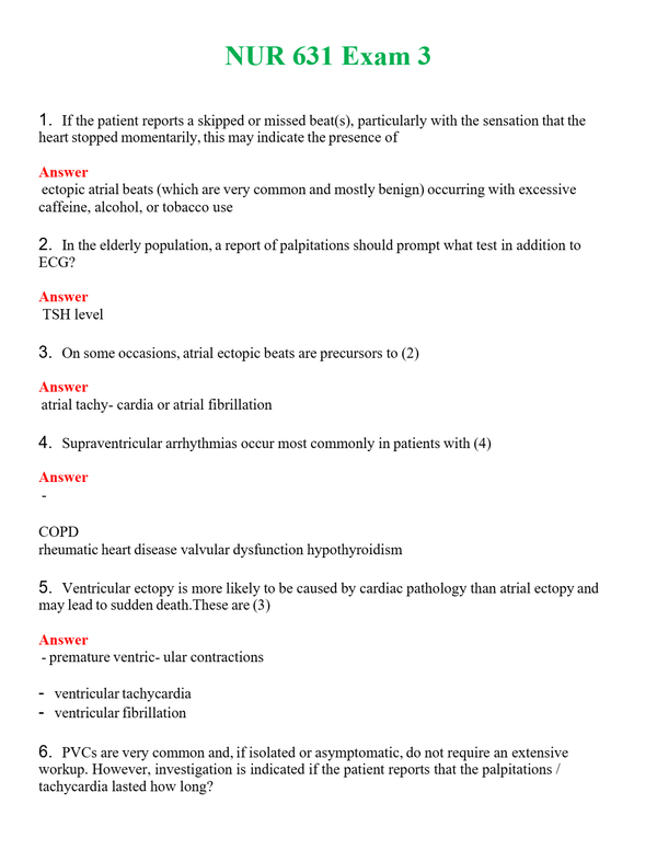 NUR 631 EXAM 3 | (ACTUAL EXAM ) QUESTIONS AND ANSWERS (SOLVED)