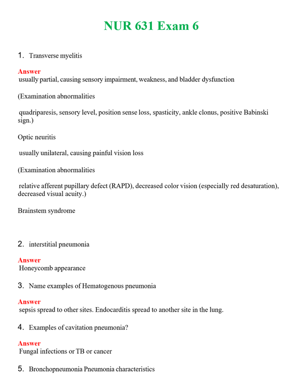 NUR 631 EXAM 6 | WITH 100% VERIFIED ANSWERS
