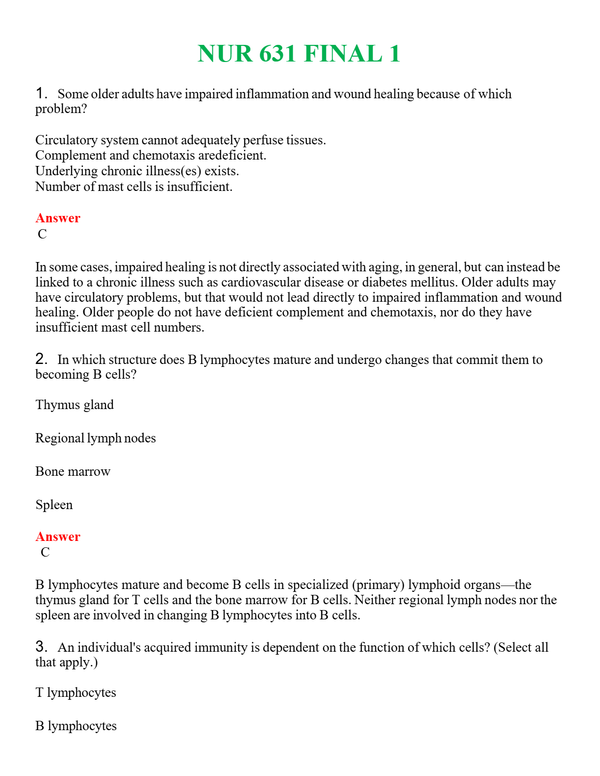 NUR 631 FINAL 1 | (ACTUAL EXAM ) QUESTIONS AND ANSWERS (SOLVED)