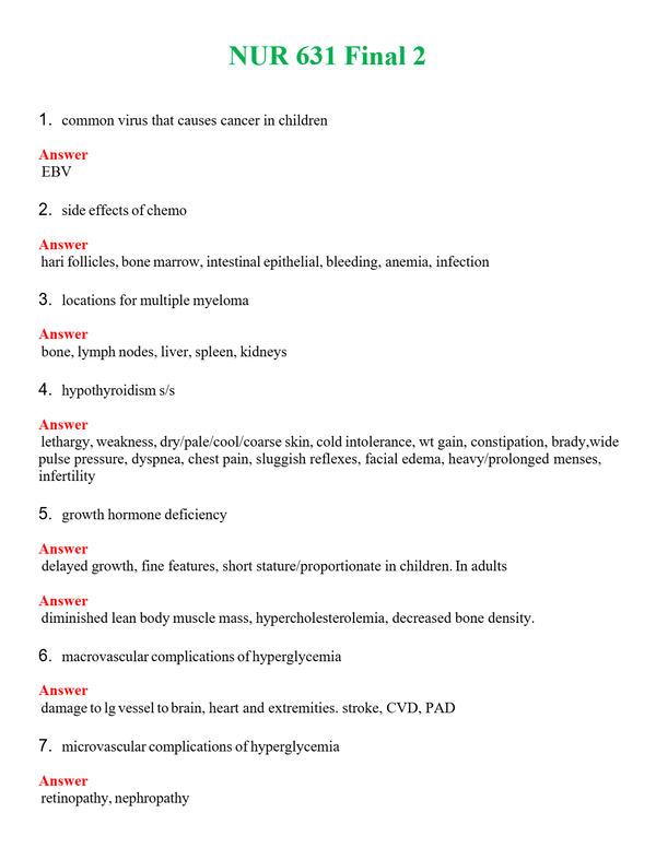 NUR 631 FINAL 2 | LATEST QUESTIONS WITH COMPLETE GRADE A++ ANSWERS