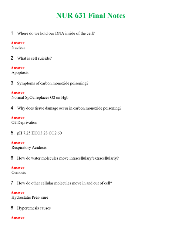 NUR 631 FINAL NOTES | LATEST QUESTIONS WITH COMPLETE GRADE A++ ANSWERS