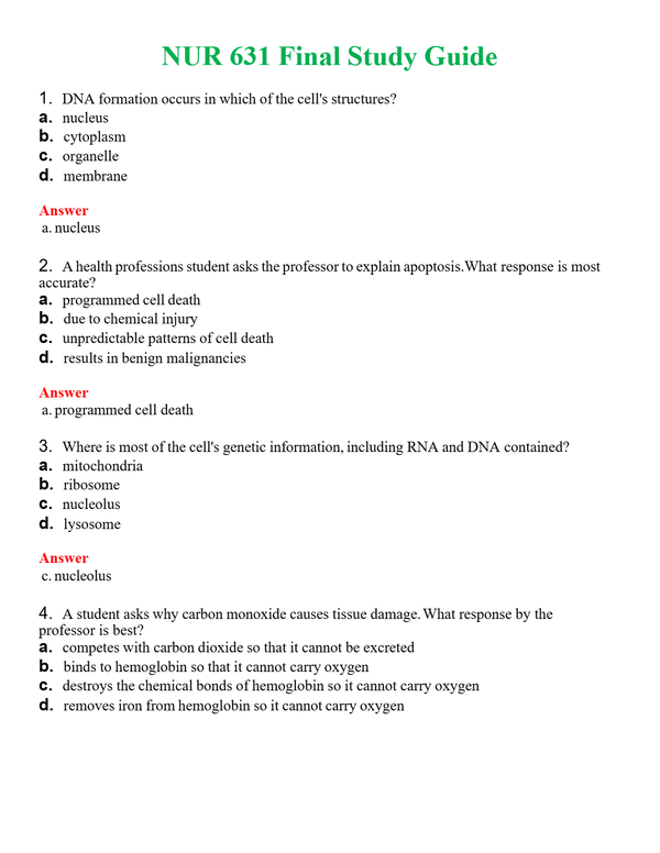 NUR 631 FINAL STUDY GUIDE | (ACTUAL EXAM ) QUESTIONS AND ANSWERS (SOLVED)