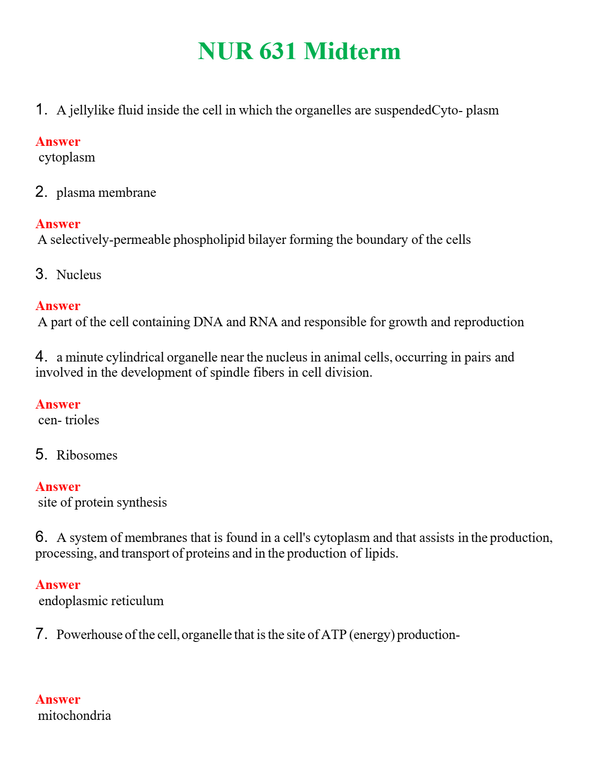 NUR 631 MIDTERM | GRADED A+ QUESTIONS & ANSWERS