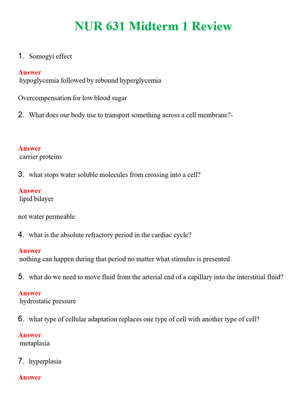 NUR 631 MIDTERM 1 REVIEW | A+ RATED GUIDE | QUESTIONS AND ANSWERS (SOLVED)
