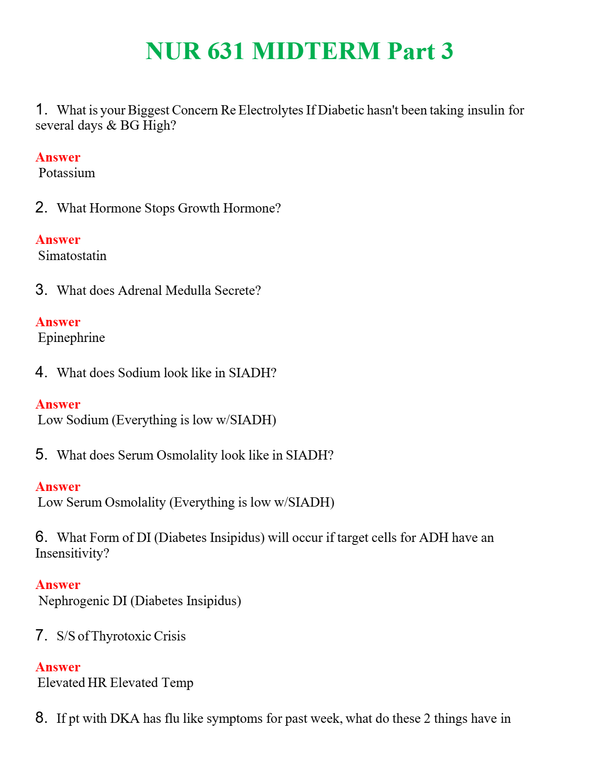 NUR 631 MIDTERM PART 3 | WITH 100% VERIFIED ANSWERS