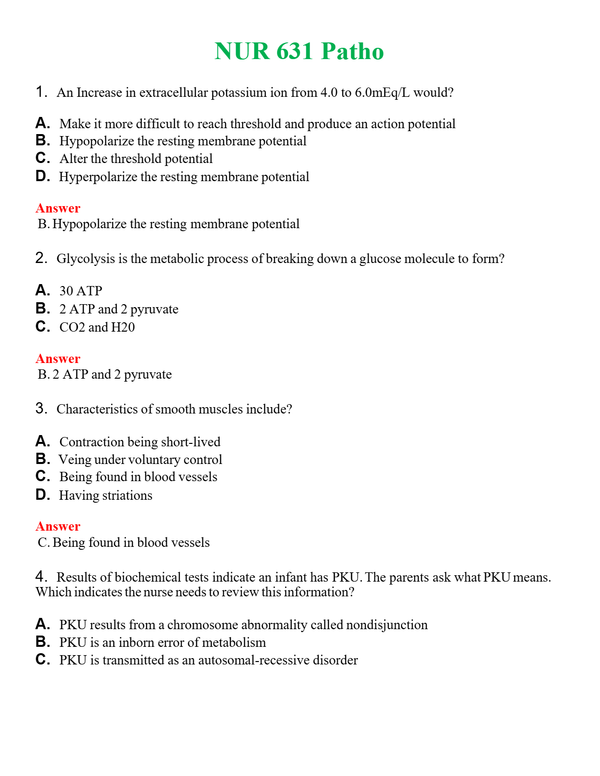 NUR 631 PATHO | PASSED | A+ RATED GUIDE | NEW FULL EXAM