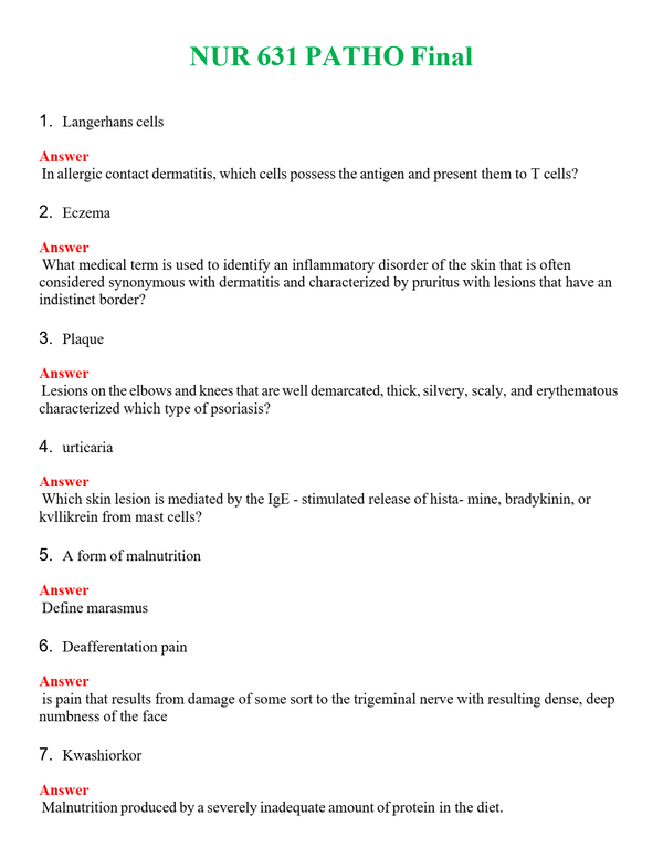 NUR 631 PATHO FINAL | A SOLVED 100% CORRECT