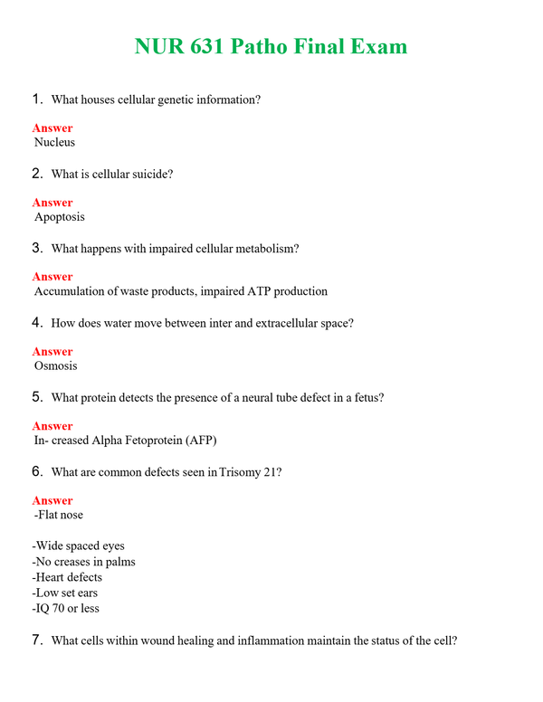 NUR 631 PATHO FINAL EXAM | GRADED A+ QUESTIONS & ANSWERS