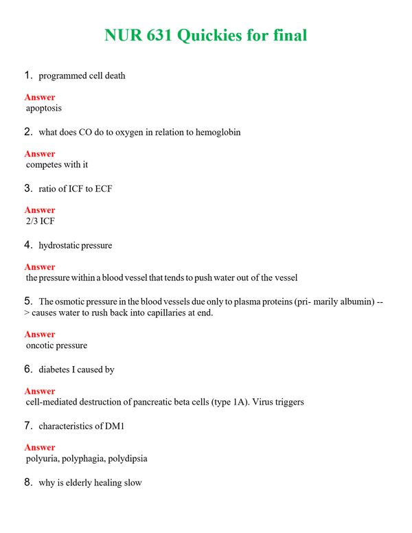 NUR 631 QUICKIES FOR FINAL | GRADED A+ QUESTIONS AND ANSWERS (SOLVED)