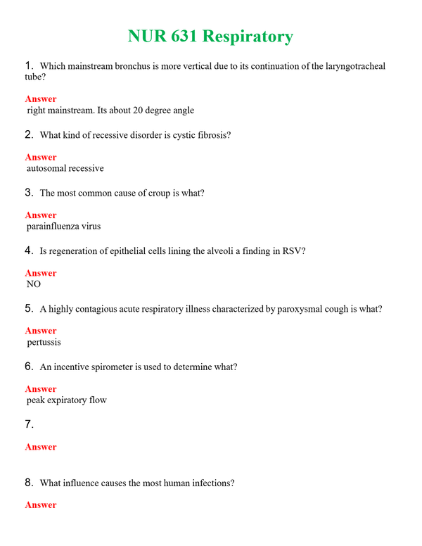 NUR 631 RESPIRATORY | GRADED A+ QUESTIONS AND ANSWERS (SOLVED)