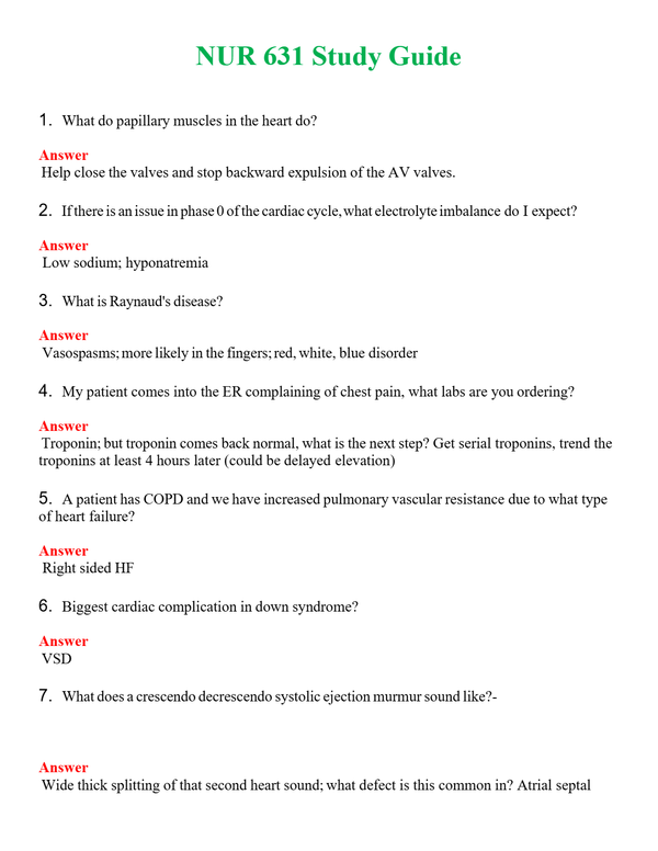 NUR 631 STUDY GUIDE | COMPLETE ANSWERS 100% CORRECT
