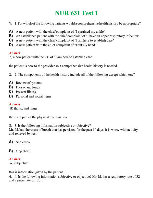 NUR 631 TEST 1 | ACTUAL QUESTIONS AND ANSWERS 100% CORRECT