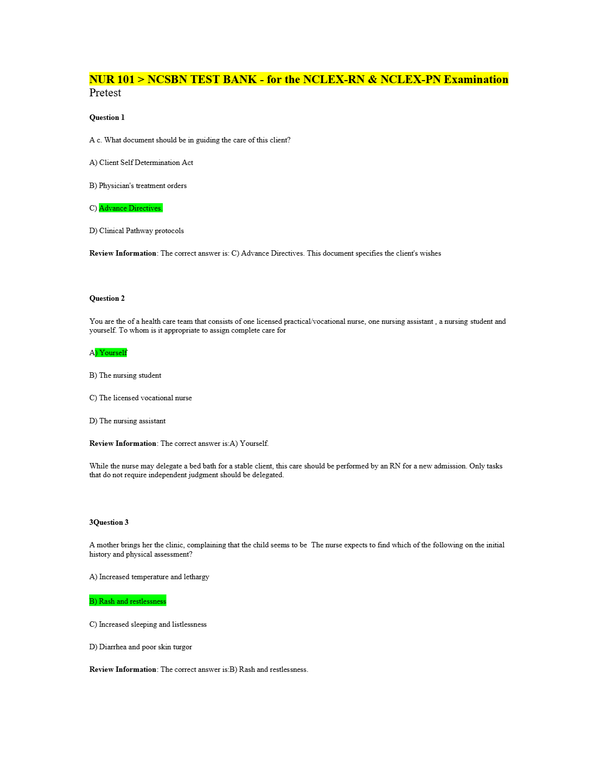 NCSBN TEST BANK - for the NCLEX-RN & NCLEX-PN Examination. Compiled Possible Q&A in 486 Pages_ Updated 2025/2026.