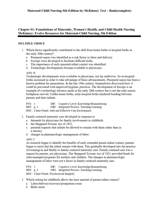 Maternal Child Nursing 5th Edition by McKinney Test Bank | Chapters 1-55