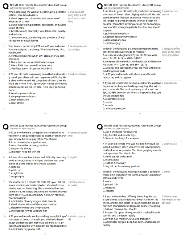 NREMT 2025 Practice Questions / Future EMT Group Exam