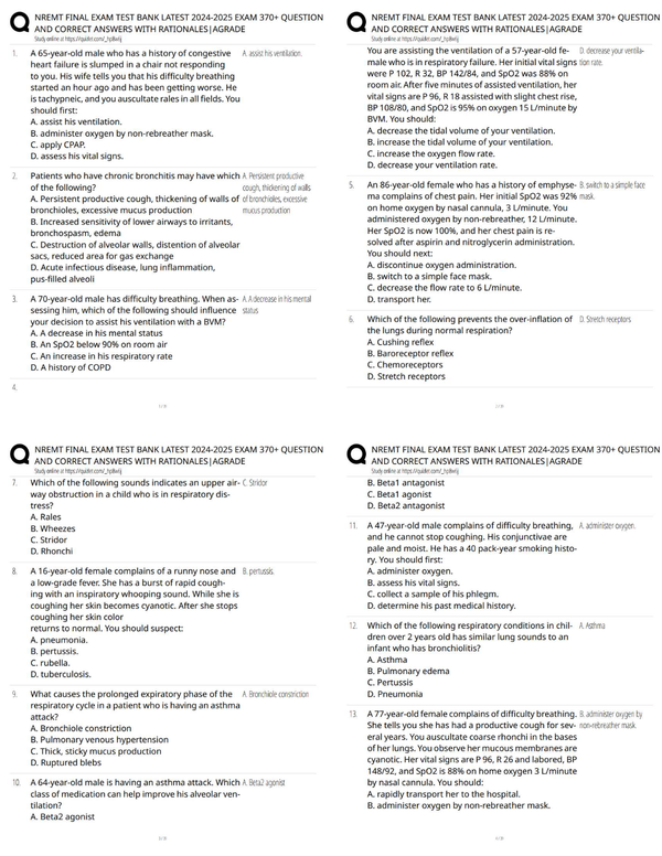 NREMT FINAL EXAM TEST BANK LATEST 2024-2025 / EMT Cognitive Exam 370 Questions 