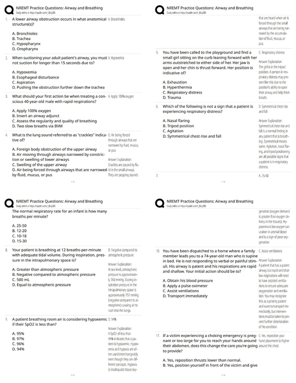 NREMT Practice Questions Airway and Breathing