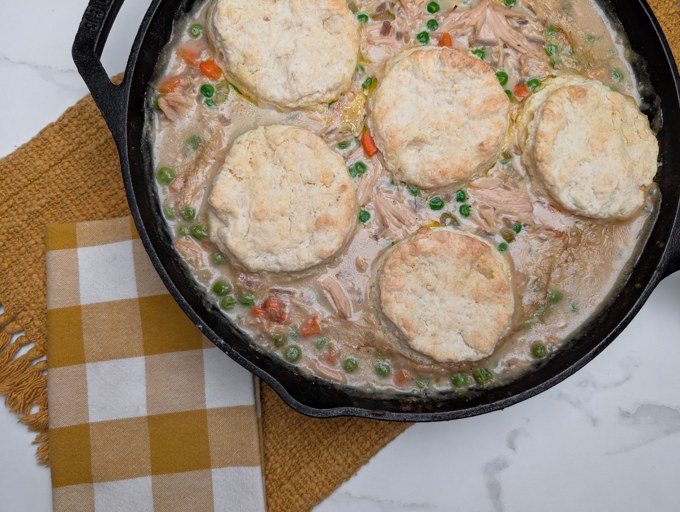 Easy One Pan Comfort: Chicken Pot Pie with Biscuits