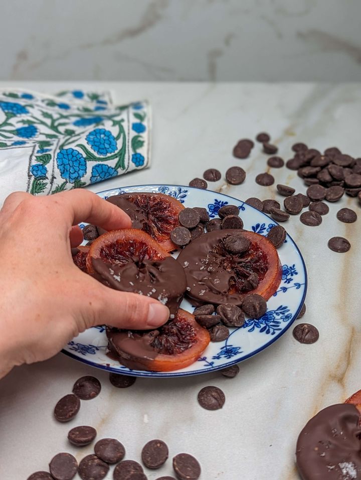 Candied Blood Oranges Dipped in Chocolate