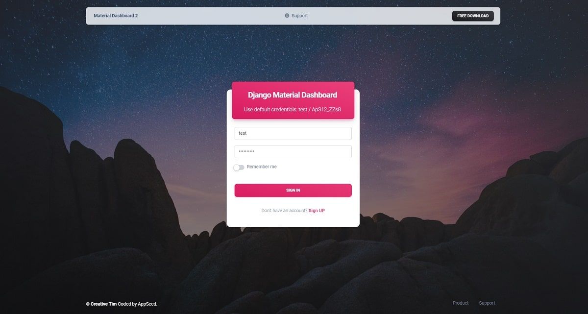 Flask Material Dashboard - Login Page.
