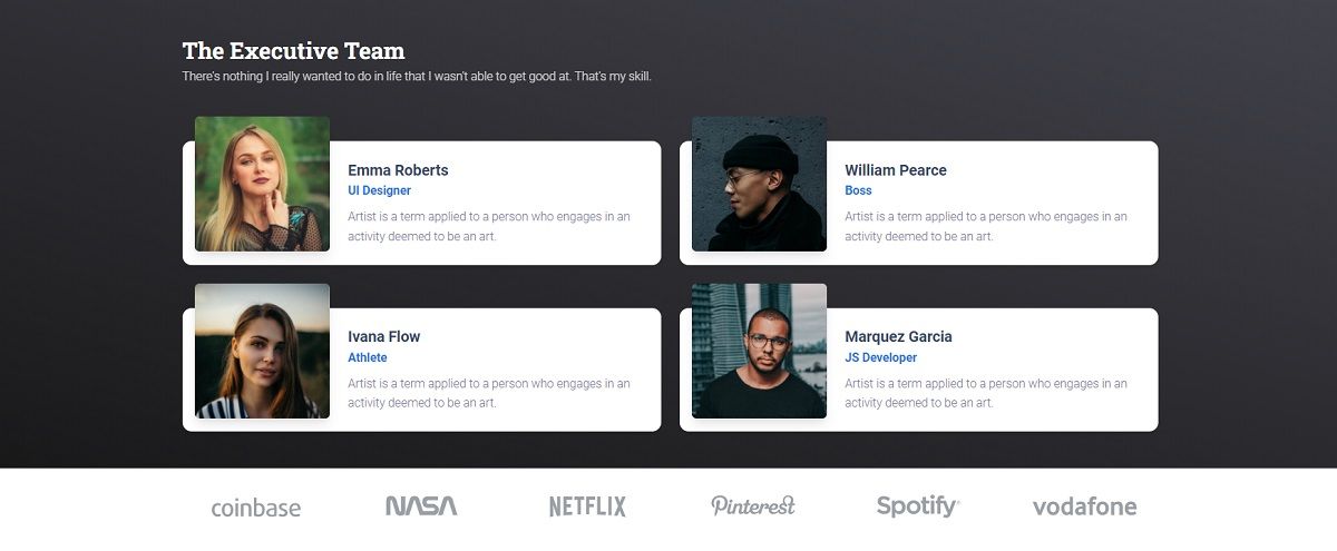 Material Kit 2 React (Open-Source) - Team Section
