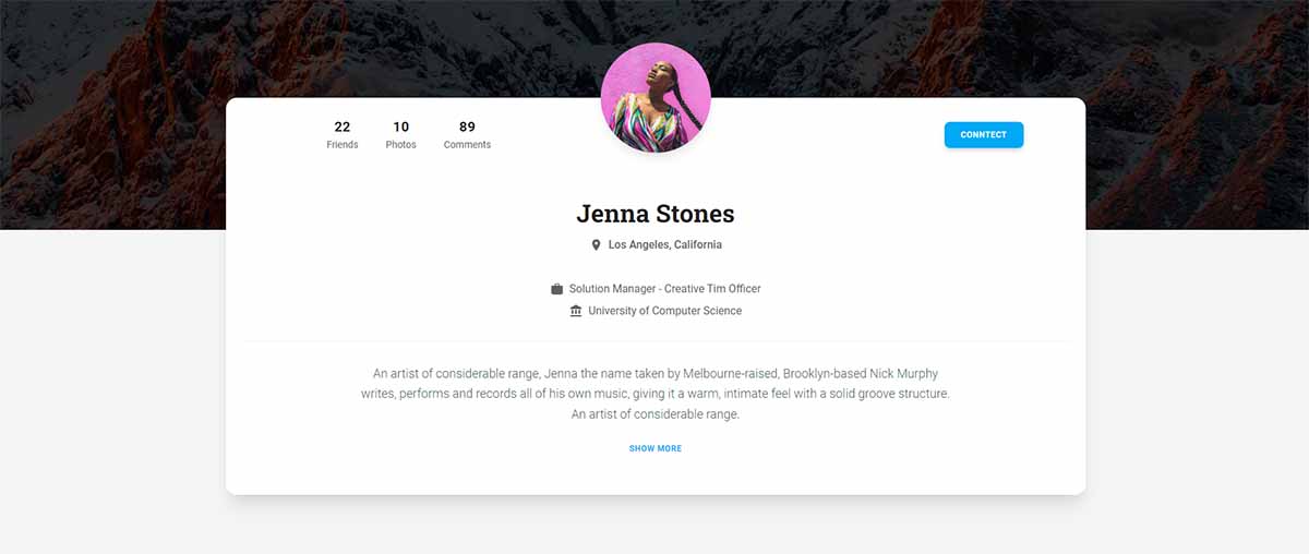 Material Dashboard - User Card (built with React and Tailwind)