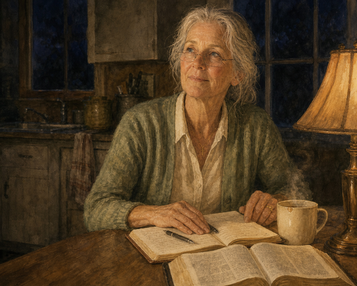 Ruby Hayes at her kitchen table