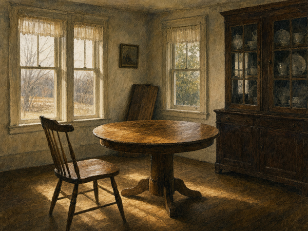 Watercolor painting of a writing desk with stationery and unsent letters, afternoon light