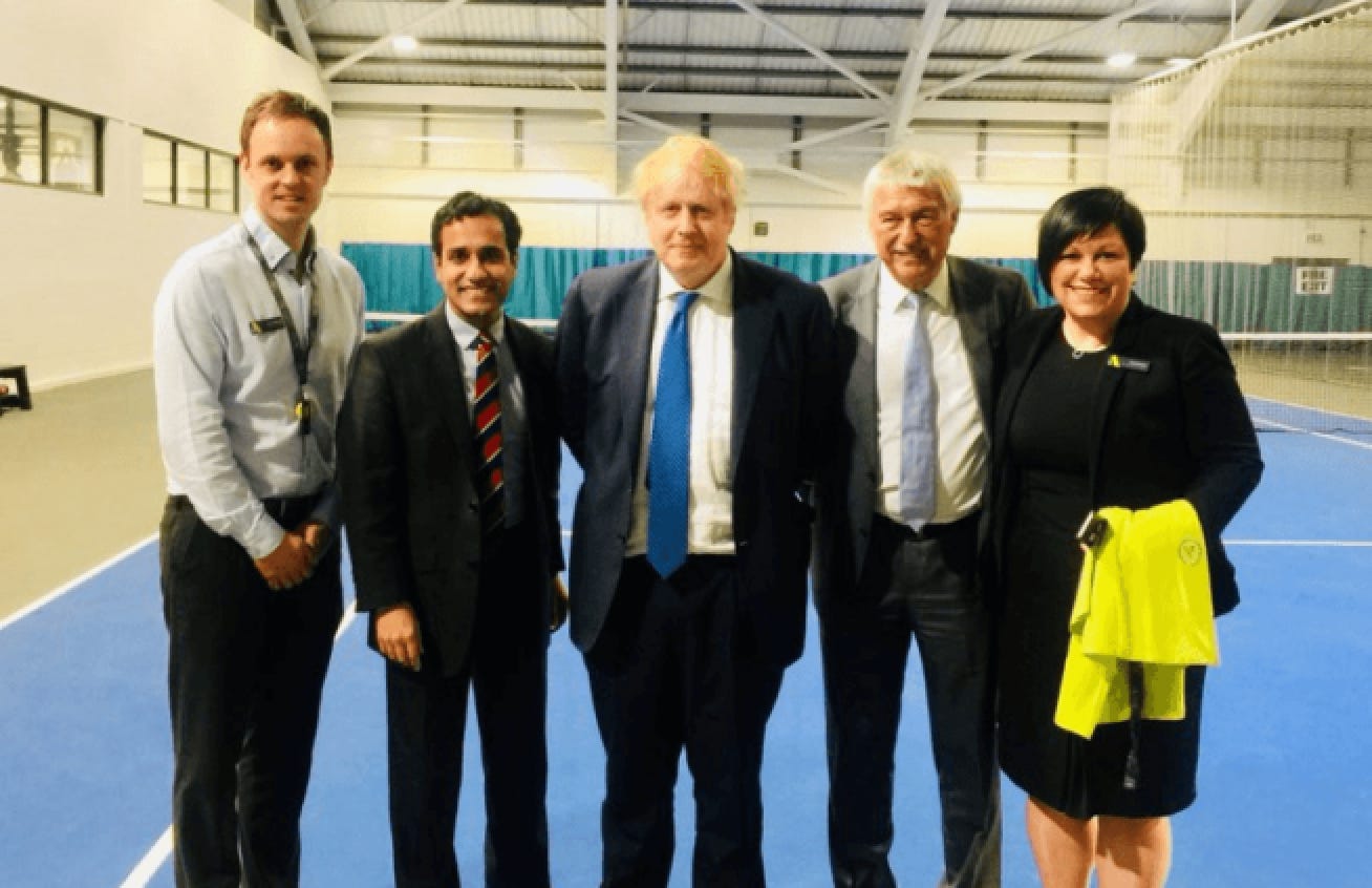 A picture of Rehman Chishti, Boris Johnson and others at Avenue Tennis in Gillingham