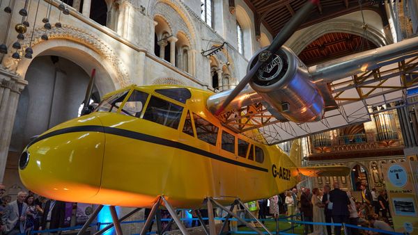 Restored floatplane goes on display inside cathedral
