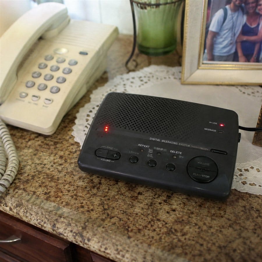 A standalone cassette answering machine