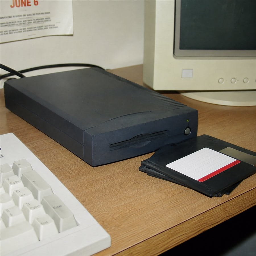 A blue Zip drive with removable disk