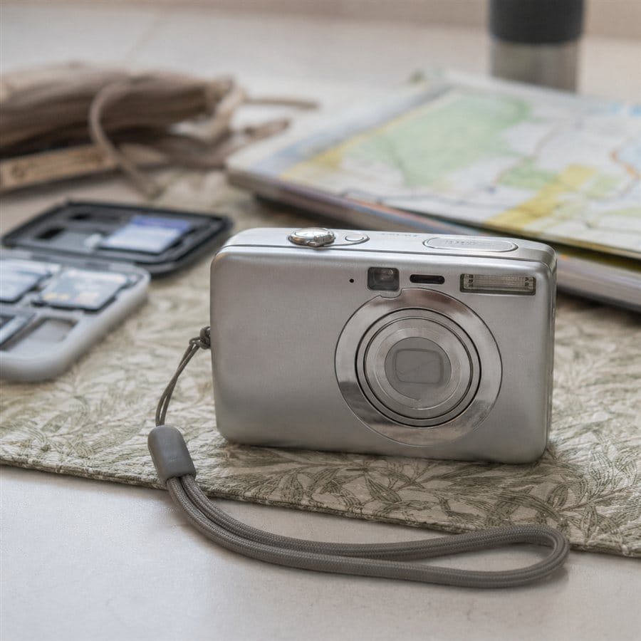 A silver compact digital camera