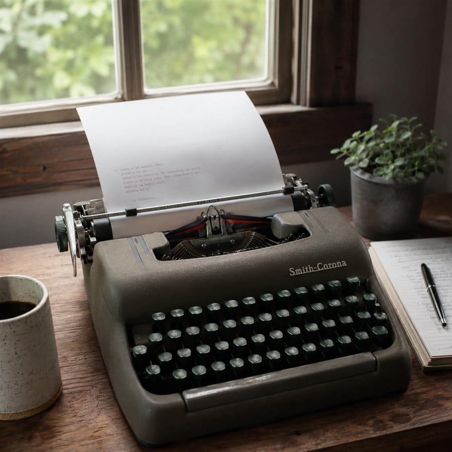 A manual typewriter with paper inserted
