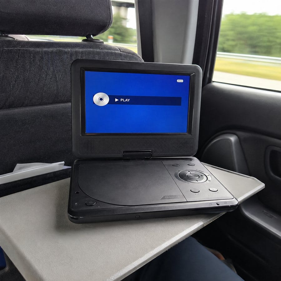 A folding portable DVD player