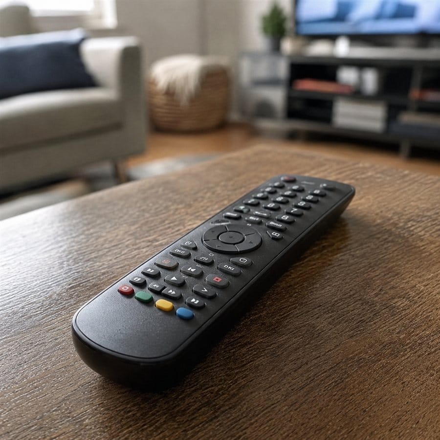 A black universal television remote control