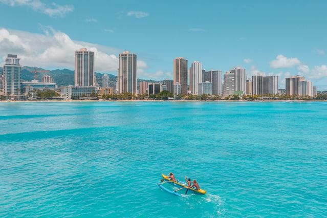 Honolulu skyline and turquoise Pacific waters