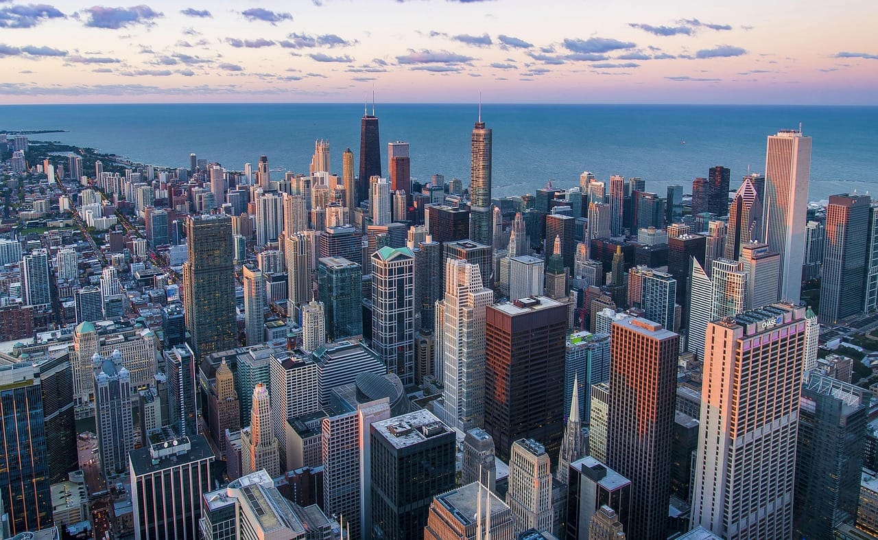 Chicago skyline beside Lake Michigan