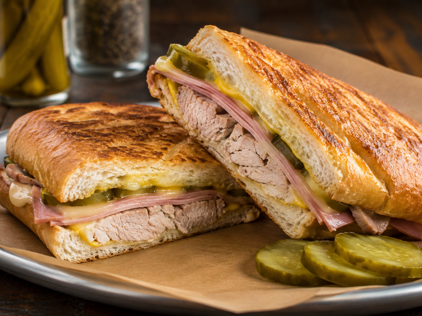 Pressed ham and cheese sandwich