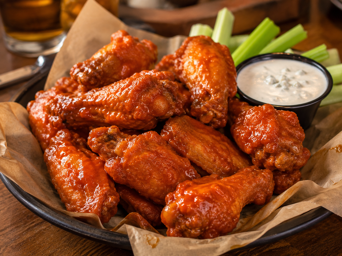 Buffalo wings with vegetable sides