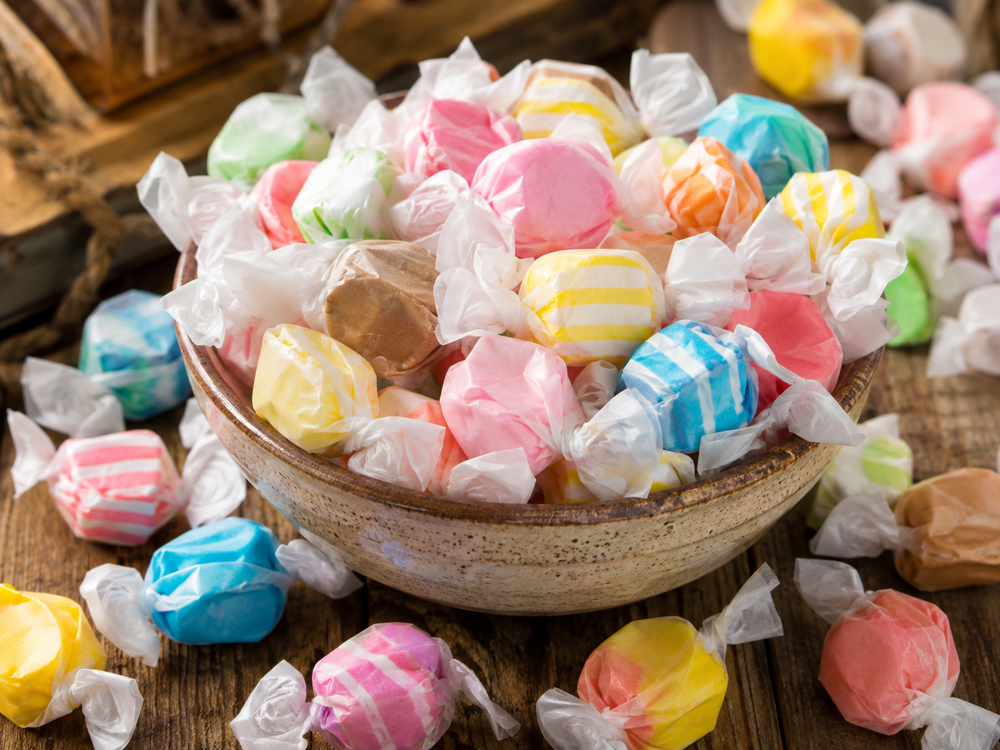 Colorful salt water taffy candies