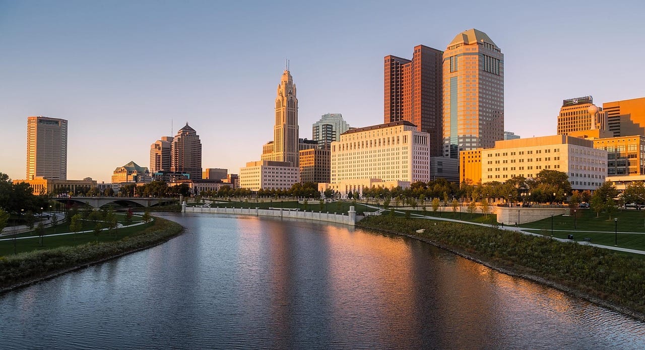 Columbus skyline and Scioto River