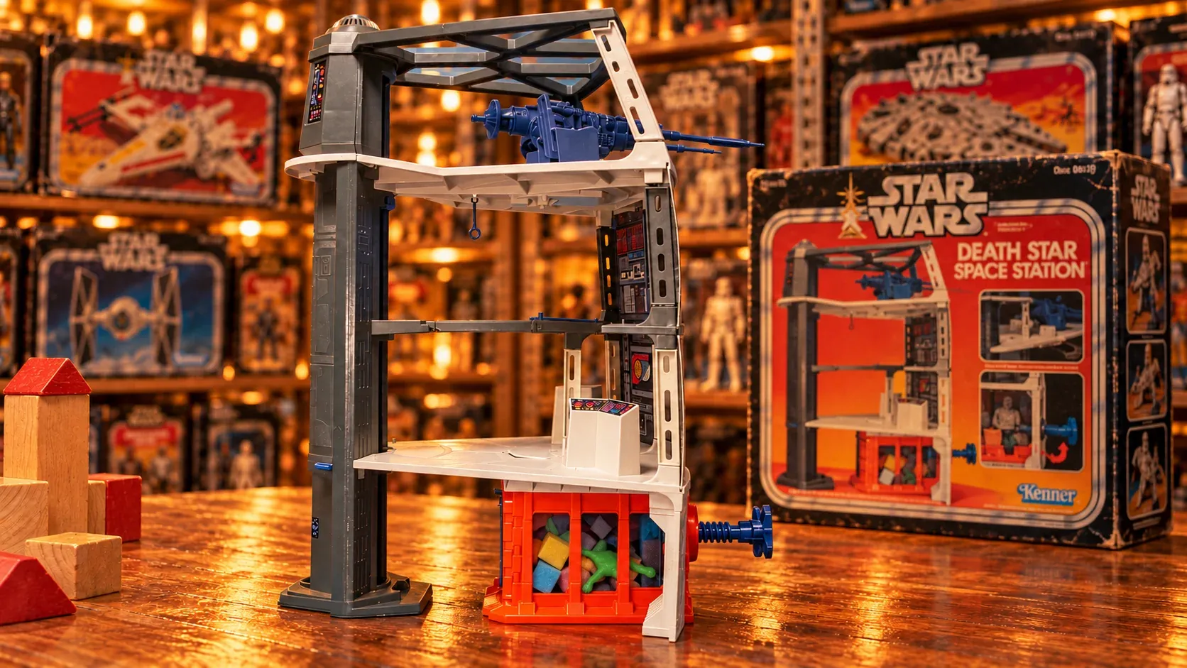 Illustration of the original Kenner Death Star Space Station toy playset.
