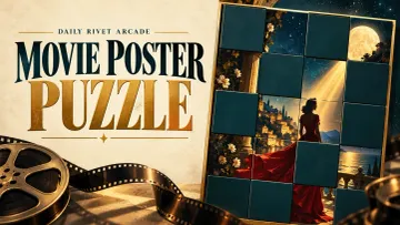 Movie Poster Puzzle Game cover with a colorful film poster partly hidden by puzzle tiles