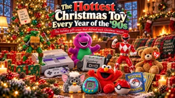 The hottest Christmas toy from every year of the 1990s featuring popular 90s toys like Super Nintendo, Tickle Me Elmo, Furby and Pokémon
