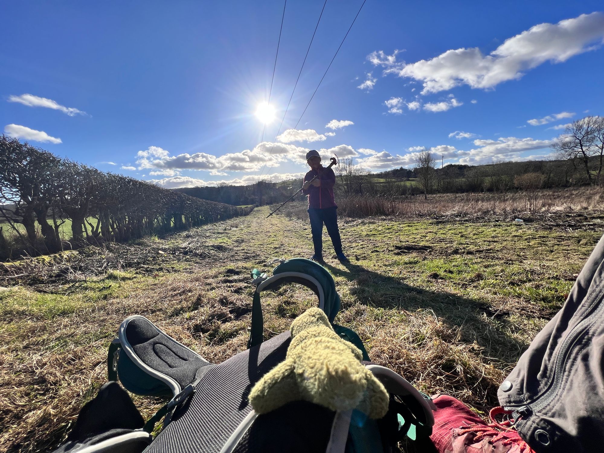 Stopping for a break and Eve enjoying the freedom to play and dance for a few minutes 