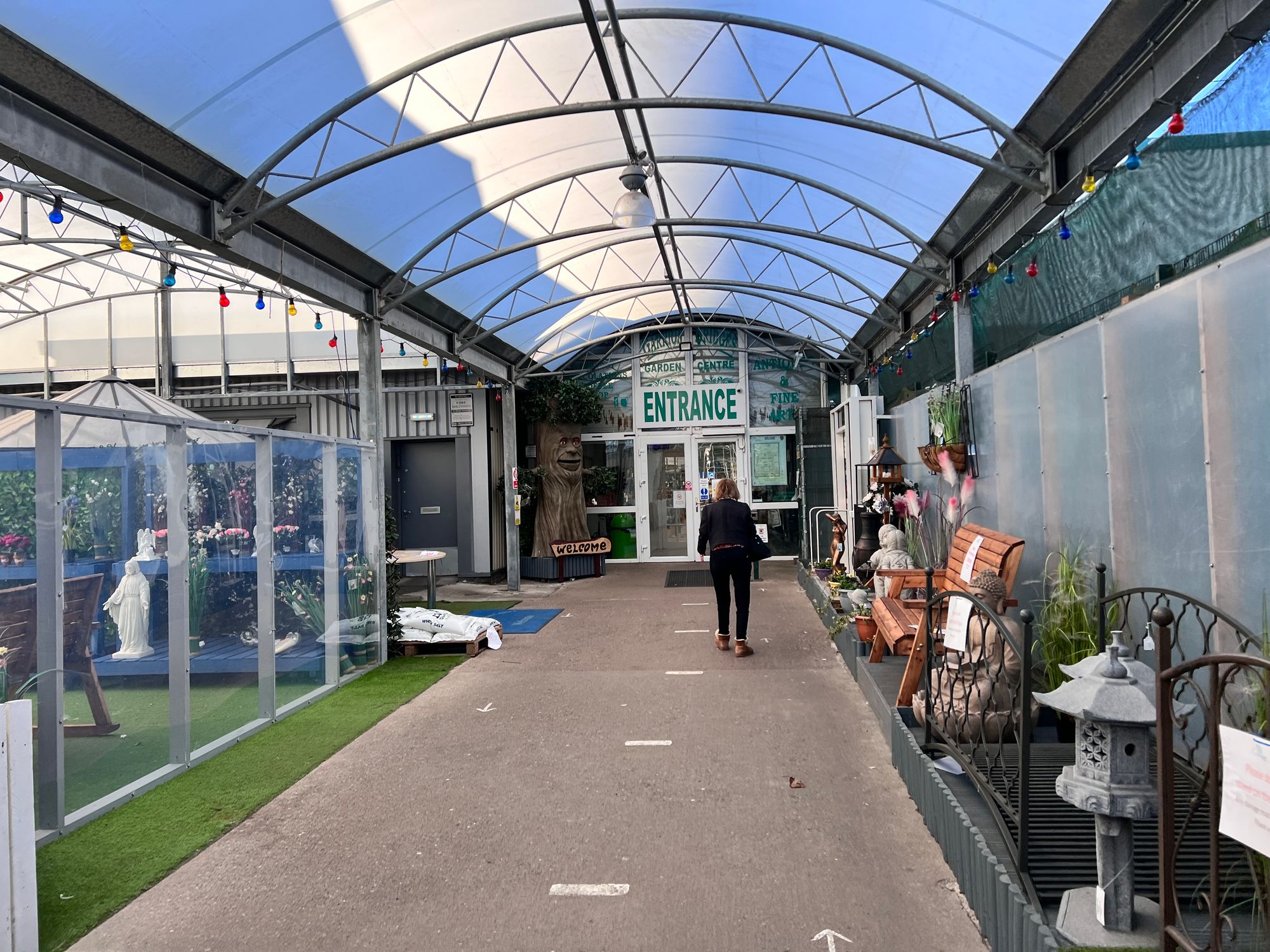 The entrance to the garden centre with a odd tree next to the door that I though looked a little creepy